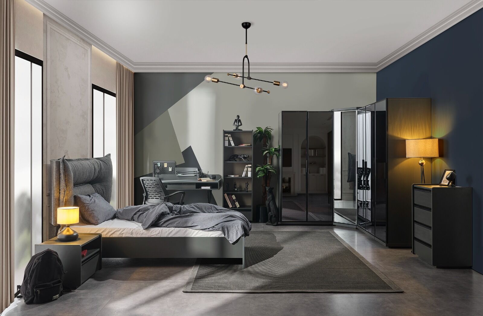 Aura Genç Odası - (2 kapılı Askılı Dolap + 1 Kapılı Raflı Dolap + Çalışma Masası + Başlıklı Karyola (100x200)