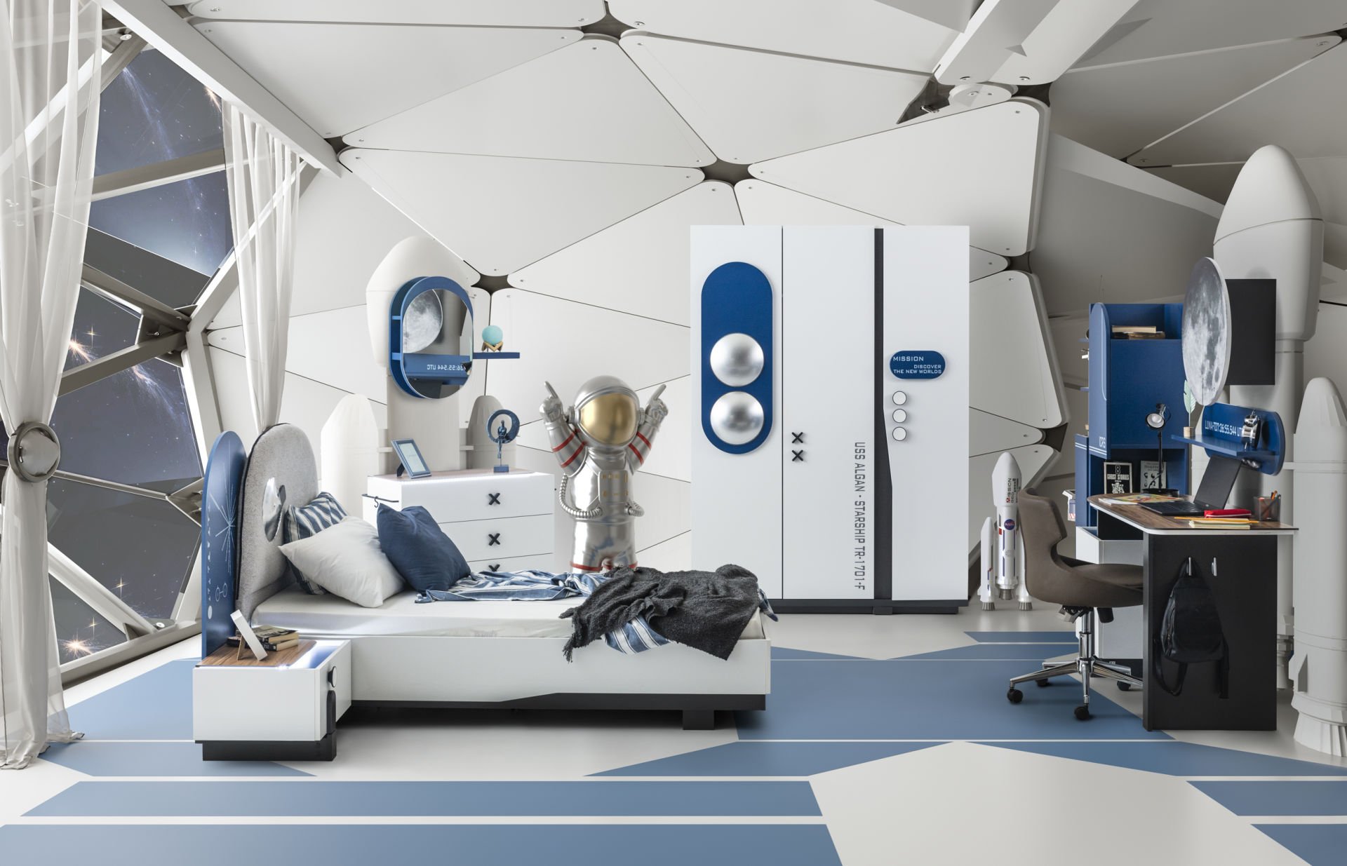 Space 7 Genç Odası - (3 Kapılı Dolap + Çalışma Masası Alt Modül + Başlıklı Karyola (100x200)