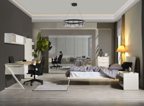 Halikarnas Genç Odası - (2 kapılı Askılı Aynalı Dolap + 1 Kapılı Raflı Aynalı Dolap + Çalışma Masası + Karyola (100x200)