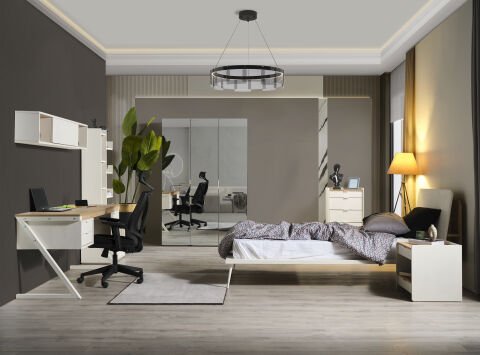 Halikarnas Genç Odası - (2 kapılı Askılı Aynalı Dolap + 1 Kapılı Raflı Aynalı Dolap + Çalışma Masası + Karyola (100x200)