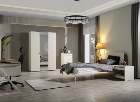 Halikarnas Genç Odası - (2 kapılı Askılı Aynalı Dolap + 1 Kapılı Raflı Aynalı Dolap + Çalışma Masası + Karyola (100x200)