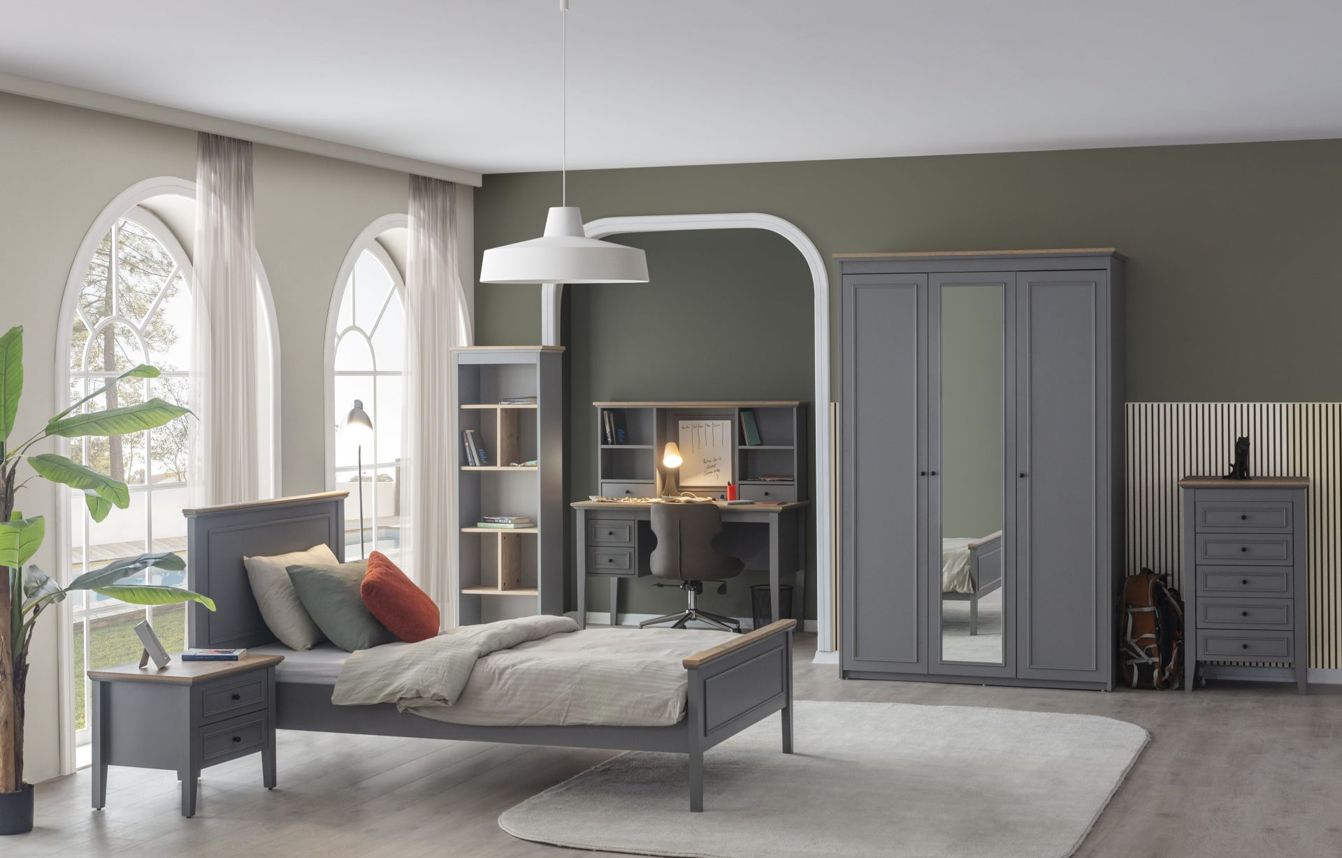 Petra Genç Odası - (3 kapılı Dolap + Çalışma Masası Alt Modül + Karyola 100x200)