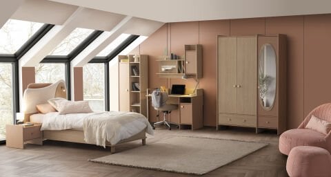 Osaka Genç Odası - (3 kapılı Dolap + Çalışma Masası Alt Modül + Karyola 100x200)