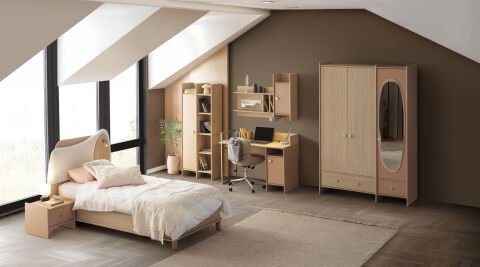 Osaka Genç Odası - (3 kapılı Dolap + Çalışma Masası Alt Modül + Karyola 100x200)