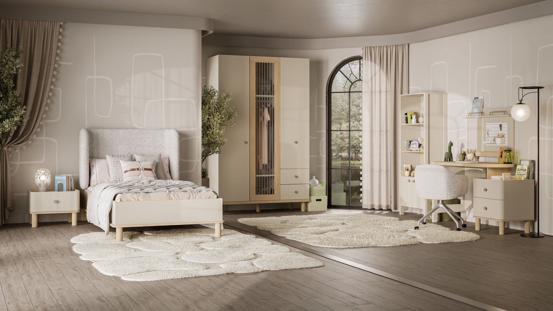 Maya Genç Odası - (3 kapılı Dolap + Çalışma Masası Alt Modül + Karyola 100x200)