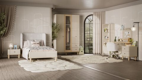 Maya Genç Odası - (3 kapılı Dolap + Çalışma Masası Alt Modül + Karyola 100x200)
