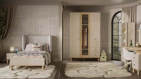 Maya Genç Odası - (3 kapılı Dolap + Çalışma Masası Alt Modül + Karyola 100x200)