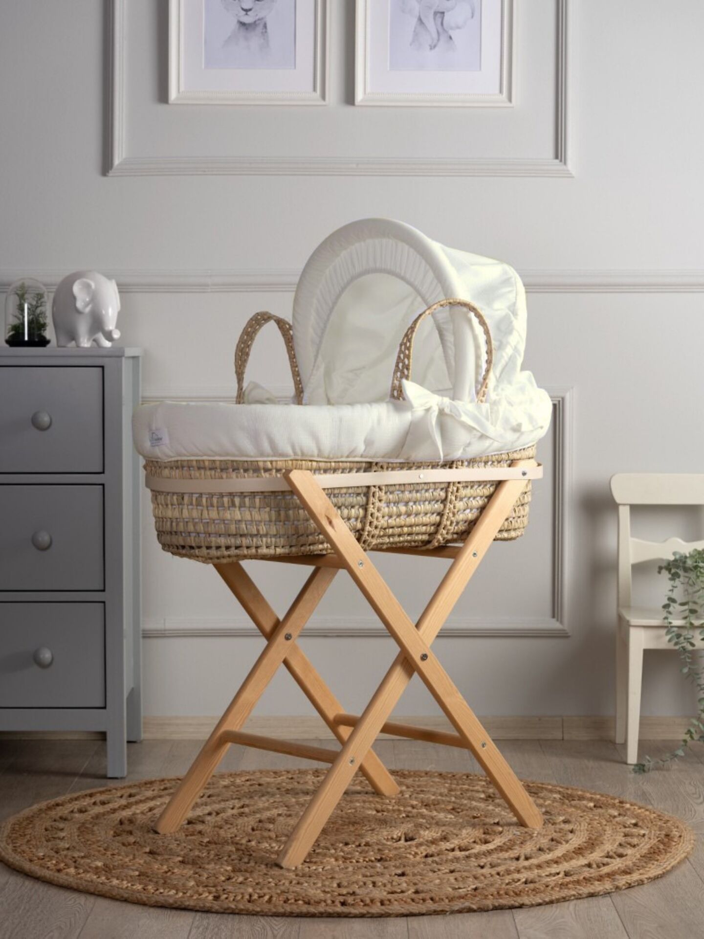 Hasır Sepet Seti Düz Ayaklı Ekru 85 cm