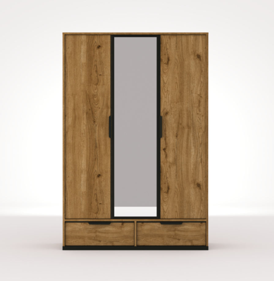 Kolezyum Ceviz 3 Kapılı Dolap (Aynalı Kapak)